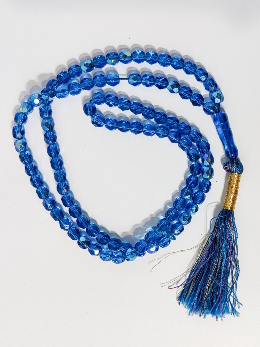 Muslim Prayer Bead Necklace 99 Blue Glass Crystal Beads Tasbih
